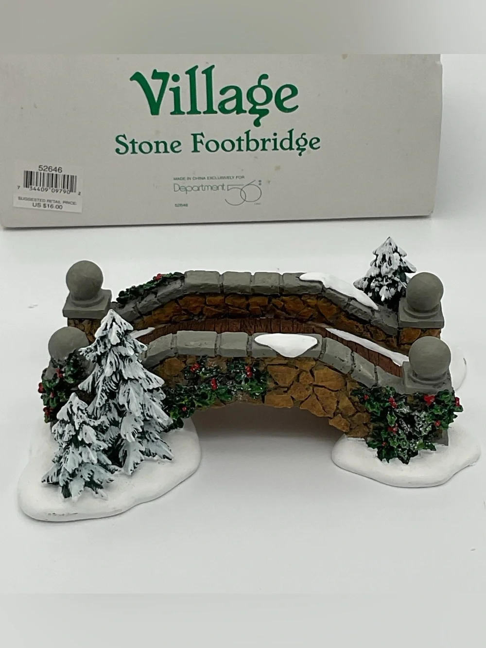 Department 56 Stone Footbridge with Brown Stones and Green Foliage